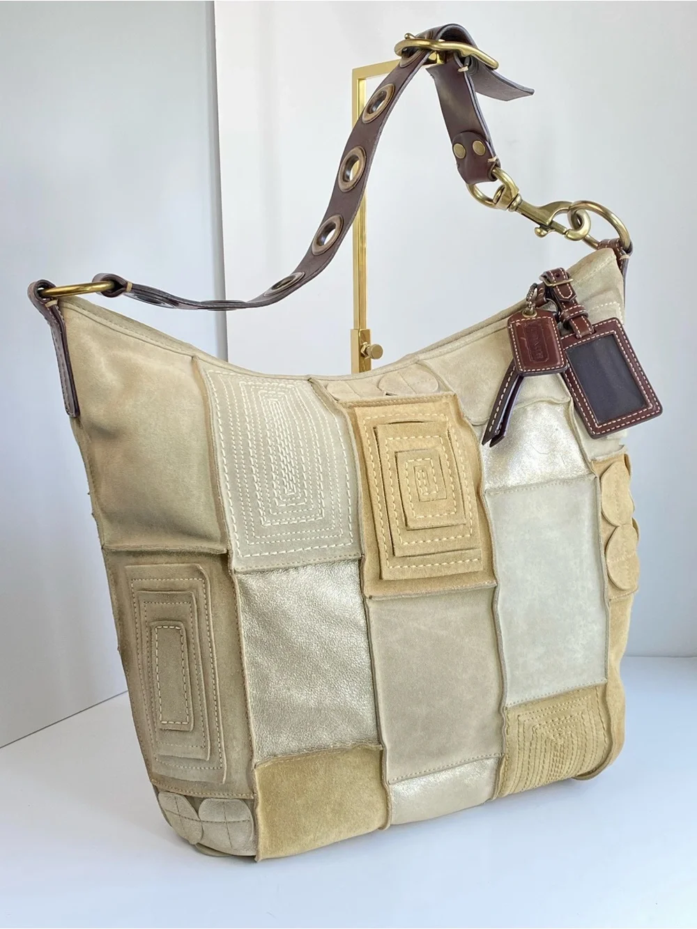 Coach XL Y2K Limited Edition Suede Patchwork Mosaic Shoulder Tote Bag - Picture 15 of 16
